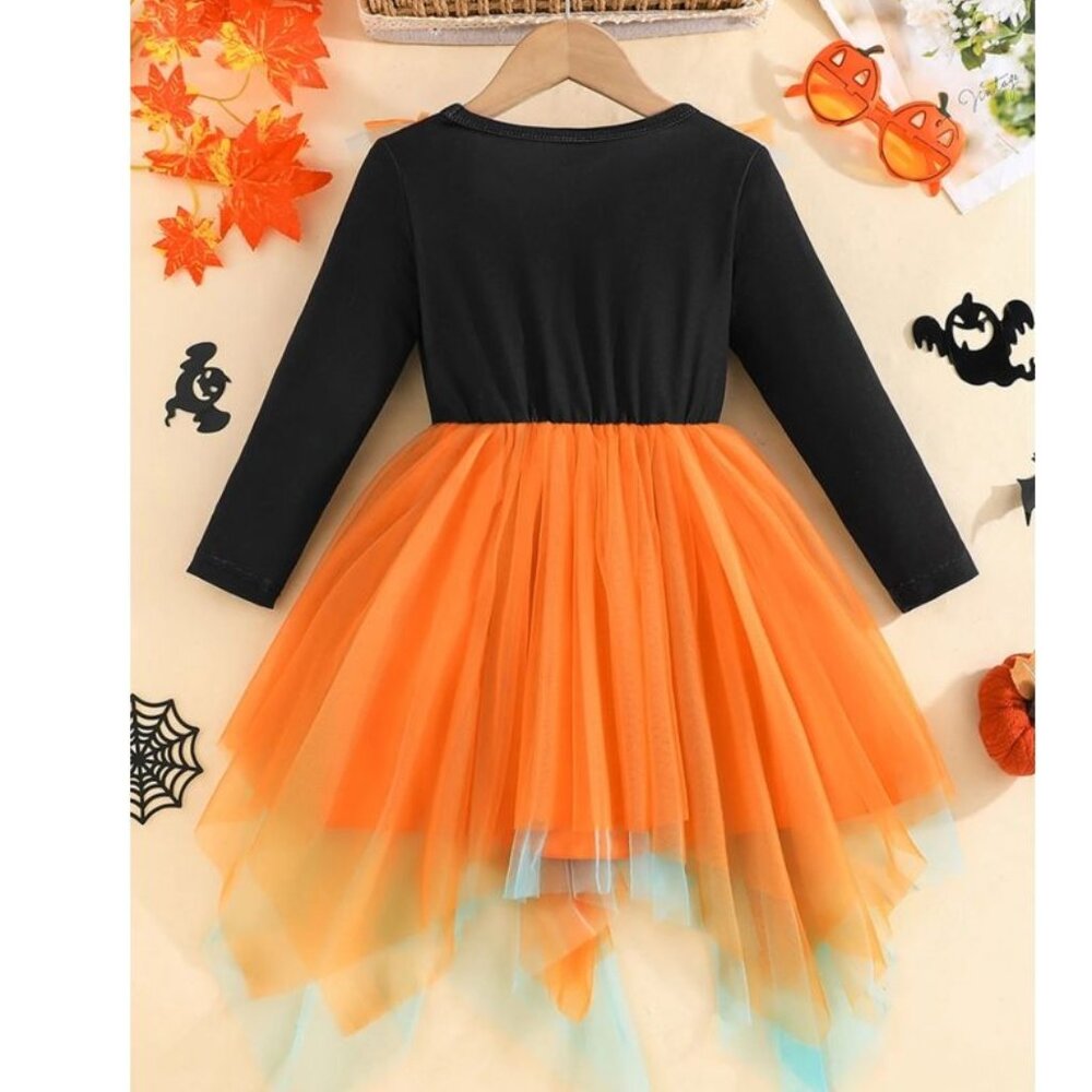 Girls Witch Orange Dress Halloween Costume - Picture 2 of 3